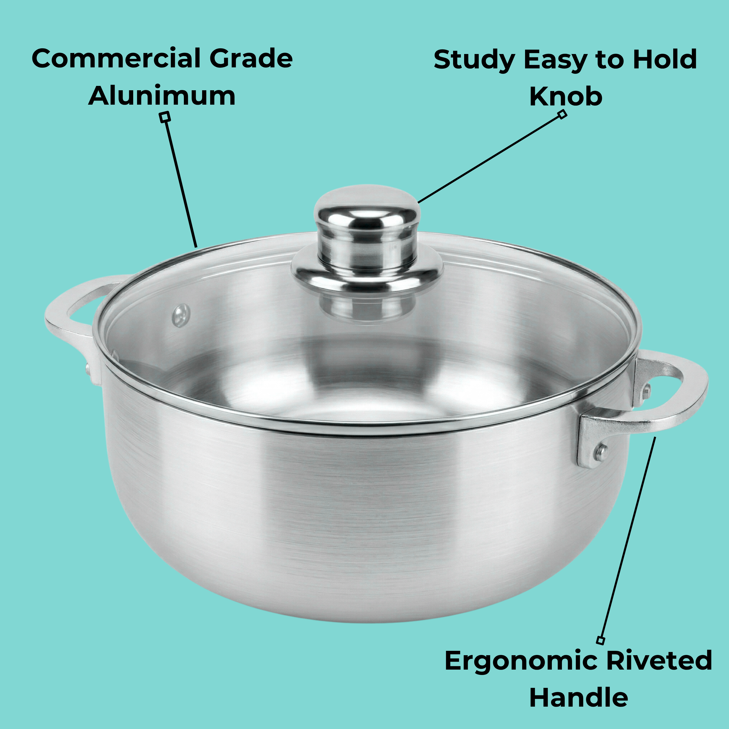 ARROYO Cast Aluminum Caldero with Glass Lid, Traditional Pot for Rice, Beans & Stews, Even Heat Distribution