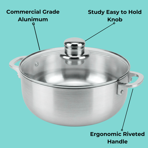 ARROYO Cast Aluminum Caldero with Glass Lid, Traditional Pot for Rice, Beans & Stews, Even Heat Distribution